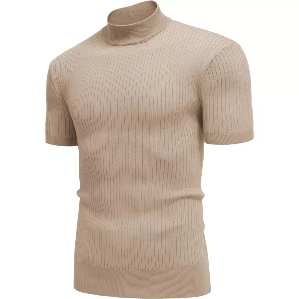 COOFANDY Men's Mock Turtleneck Sweater Short Sleeve Casual Basic Pullover Sweater Ribbed Knit Pullover Solid Tee