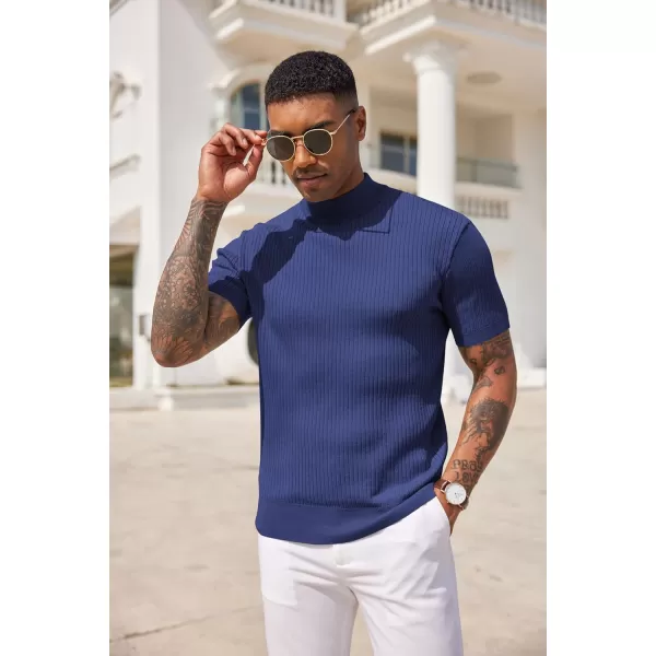 COOFANDY Men's Mock Turtleneck Sweater Short Sleeve Casual Basic Pullover Sweater Ribbed Knit Pullover Solid Tee