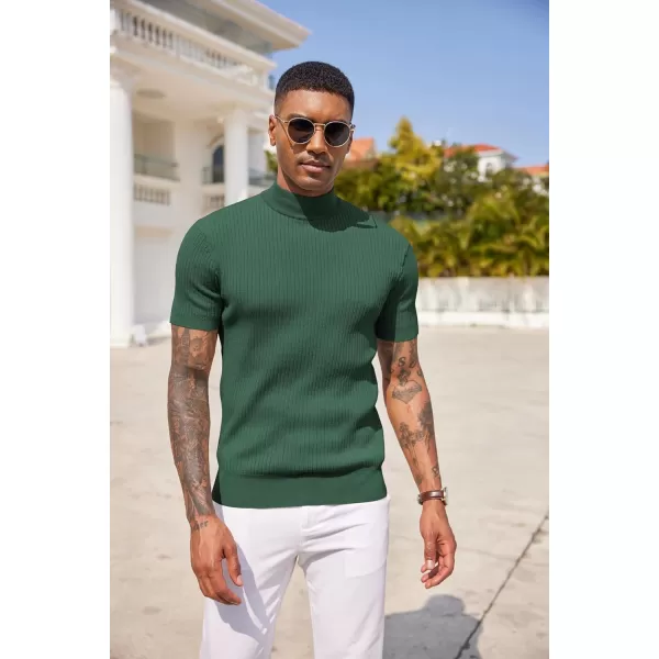COOFANDY Men's Mock Turtleneck Sweater Short Sleeve Casual Basic Pullover Sweater Ribbed Knit Pullover Solid Tee