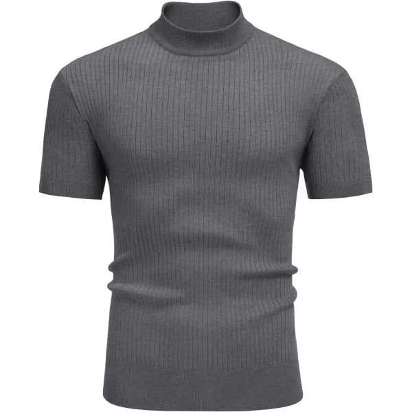 COOFANDY Men's Mock Turtleneck Sweater Short Sleeve Casual Basic Pullover Sweater Ribbed Knit Pullover Solid Tee