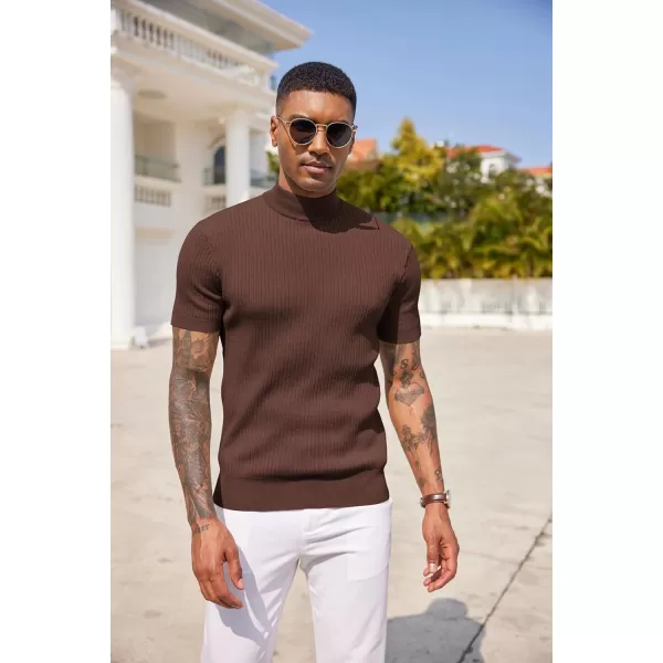 COOFANDY Men's Mock Turtleneck Sweater Short Sleeve Casual Basic Pullover Sweater Ribbed Knit Pullover Solid Tee