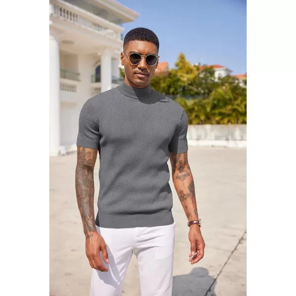 COOFANDY Men's Mock Turtleneck Sweater Short Sleeve Casual Basic Pullover Sweater Ribbed Knit Pullover Solid Tee