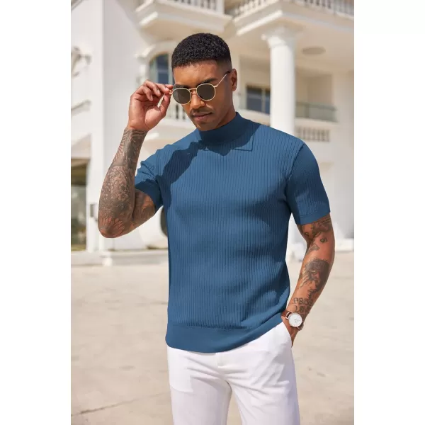 COOFANDY Men's Mock Turtleneck Sweater Short Sleeve Casual Basic Pullover Sweater Ribbed Knit Pullover Solid Tee