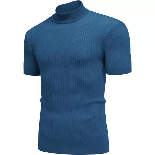 COOFANDY Men's Mock Turtleneck Sweater Short Sleeve Casual Basic Pullover Sweater Ribbed Knit Pullover Solid Tee