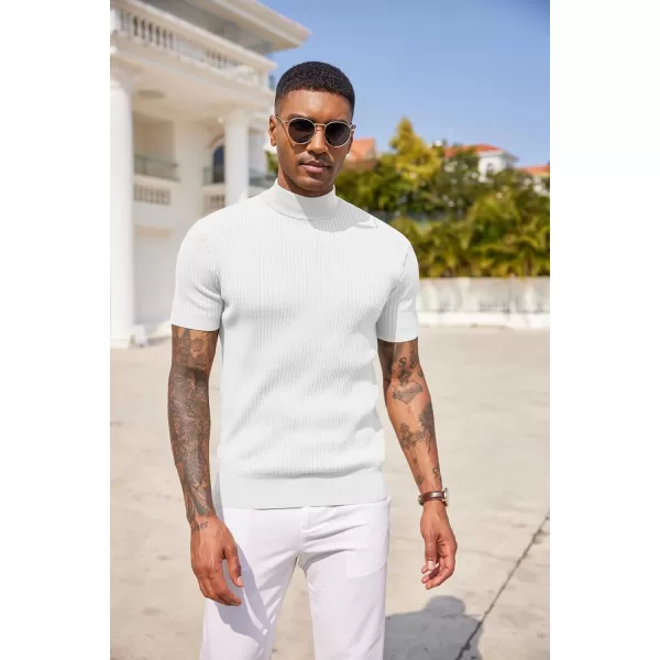COOFANDY Men's Mock Turtleneck Sweater Short Sleeve Casual Basic Pullover Sweater Ribbed Knit Pullover Solid Tee