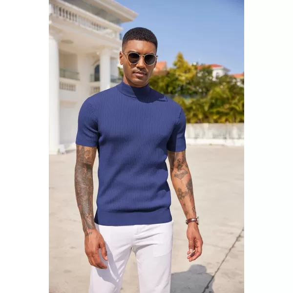 COOFANDY Men's Mock Turtleneck Sweater Short Sleeve Casual Basic Pullover Sweater Ribbed Knit Pullover Solid Tee