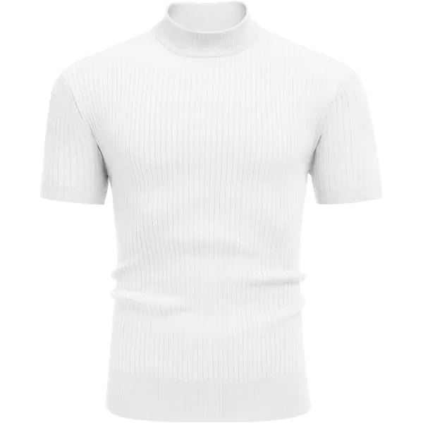 COOFANDY Men's Mock Turtleneck Sweater Short Sleeve Casual Basic Pullover Sweater Ribbed Knit Pullover Solid Tee