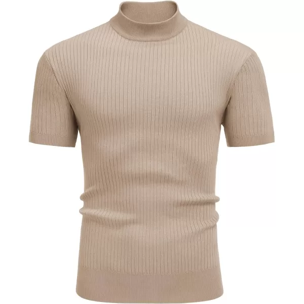 COOFANDY Men's Mock Turtleneck Sweater Short Sleeve Casual Basic Pullover Sweater Ribbed Knit Pullover Solid Tee