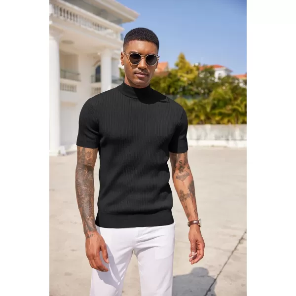 COOFANDY Men's Mock Turtleneck Sweater Short Sleeve Casual Basic Pullover Sweater Ribbed Knit Pullover Solid Tee