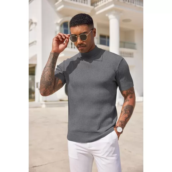 COOFANDY Men's Mock Turtleneck Sweater Short Sleeve Casual Basic Pullover Sweater Ribbed Knit Pullover Solid Tee