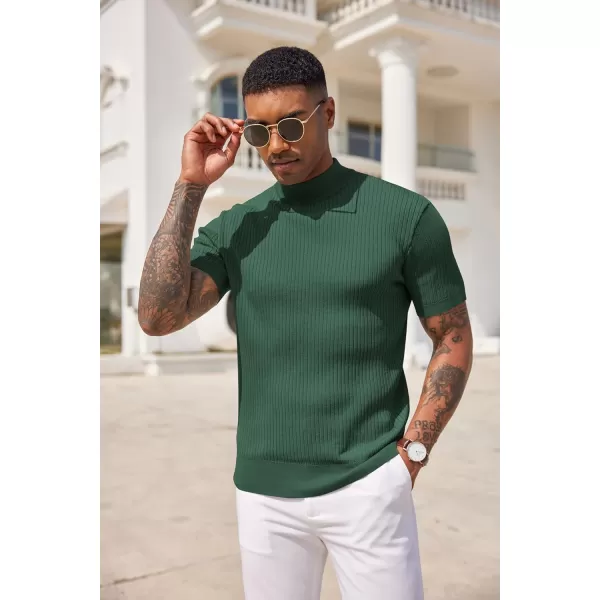 COOFANDY Men's Mock Turtleneck Sweater Short Sleeve Casual Basic Pullover Sweater Ribbed Knit Pullover Solid Tee