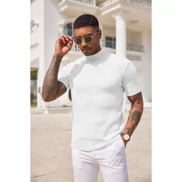 COOFANDY Men's Mock Turtleneck Sweater Short Sleeve Casual Basic Pullover Sweater Ribbed Knit Pullover Solid Tee