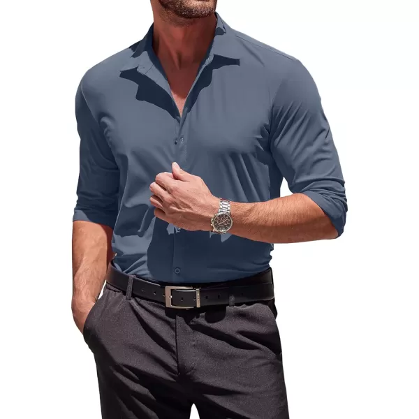 COOFANDY Men's Muscle Fit Dress Shirts Stretch Wrinkle-Free Long Sleeve Casual Button Down Shirts