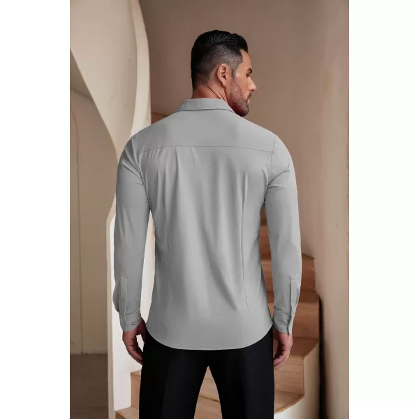COOFANDY Men's Muscle Fit Dress Shirts Stretch Wrinkle-Free Long Sleeve Casual Button Down Shirts