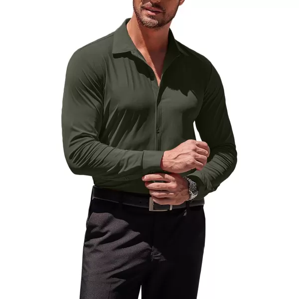 COOFANDY Men's Muscle Fit Dress Shirts Stretch Wrinkle-Free Long Sleeve Casual Button Down Shirts