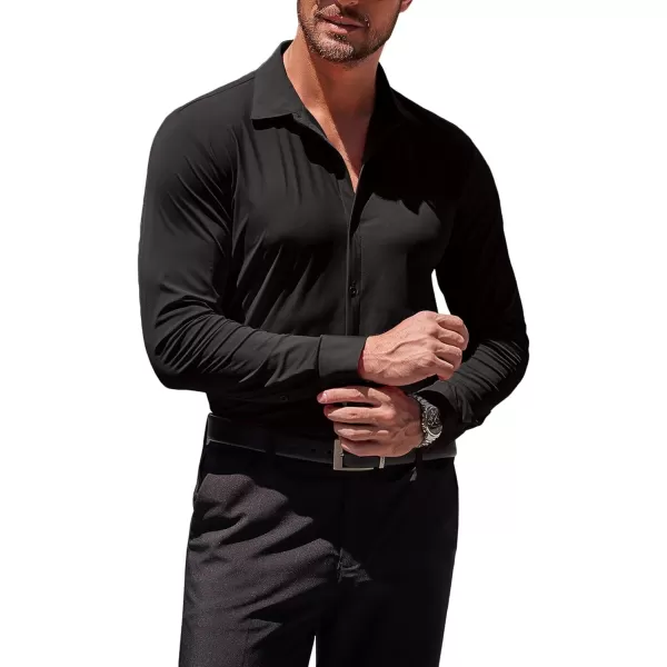 COOFANDY Men's Muscle Fit Dress Shirts Stretch Wrinkle-Free Long Sleeve Casual Button Down Shirts