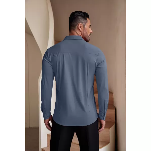 COOFANDY Men's Muscle Fit Dress Shirts Stretch Wrinkle-Free Long Sleeve Casual Button Down Shirts