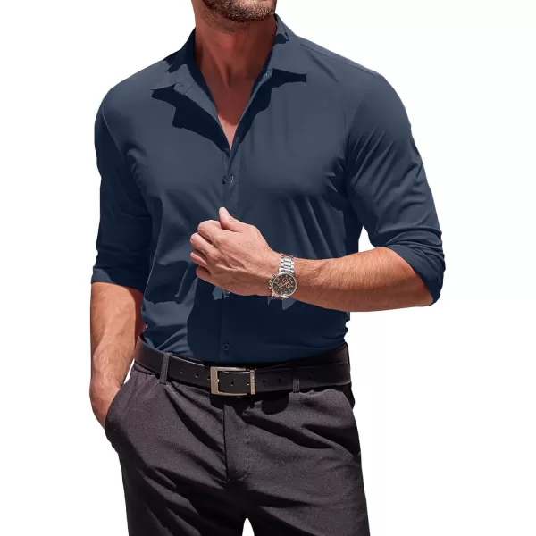 COOFANDY Men's Muscle Fit Dress Shirts Stretch Wrinkle-Free Long Sleeve Casual Button Down Shirts