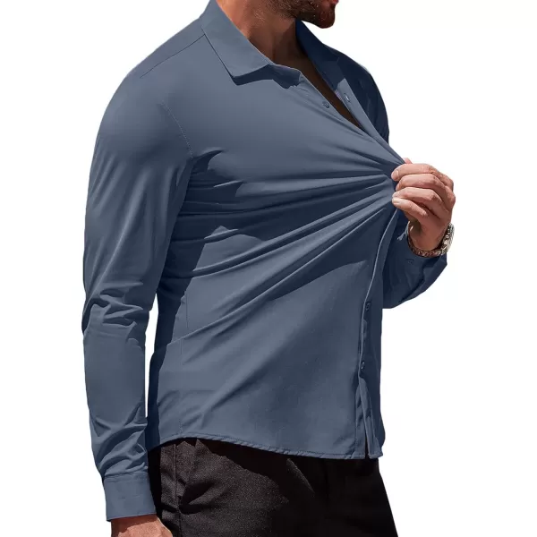 COOFANDY Men's Muscle Fit Dress Shirts Stretch Wrinkle-Free Long Sleeve Casual Button Down Shirts