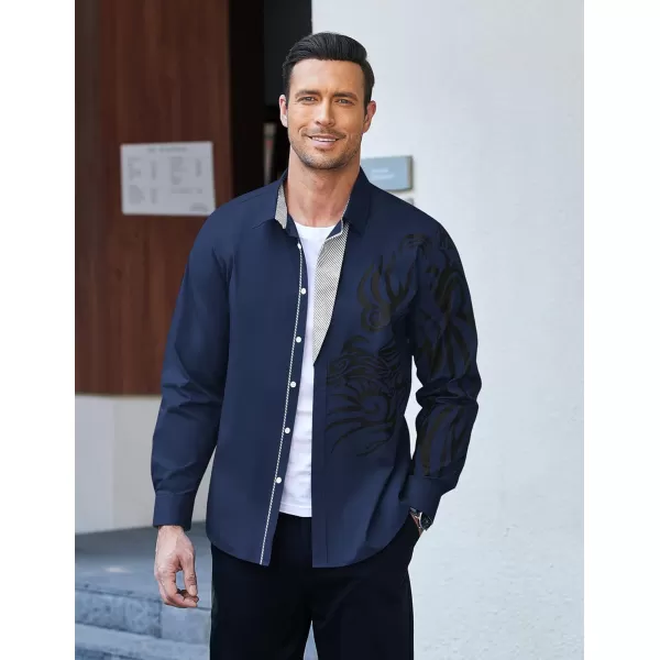 COOFANDY Men's Print Button Down Dress Shirt Fashion Long Sleeve Casual Shirts