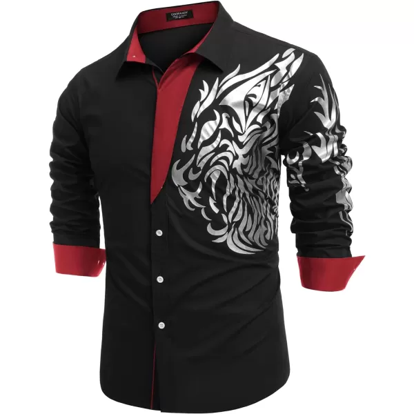 COOFANDY Men's Print Button Down Dress Shirt Fashion Long Sleeve Casual Shirts)