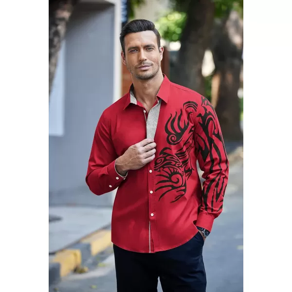 COOFANDY Men's Print Button Down Dress Shirt Fashion Long Sleeve Casual Shirts