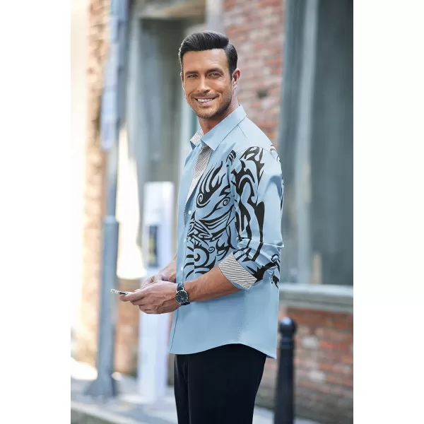 COOFANDY Men's Print Button Down Dress Shirt Fashion Long Sleeve Casual Shirts