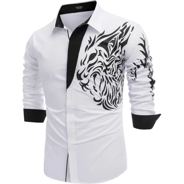 COOFANDY Men's Print Button Down Dress Shirt Fashion Long Sleeve Casual Shirts)