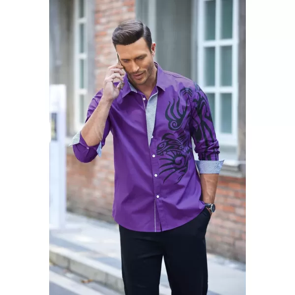 COOFANDY Men's Print Button Down Dress Shirt Fashion Long Sleeve Casual Shirts