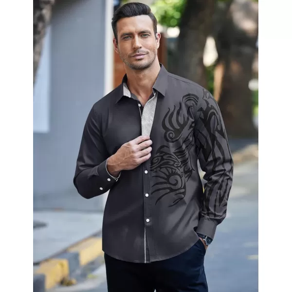 COOFANDY Men's Print Button Down Dress Shirt Fashion Long Sleeve Casual Shirts