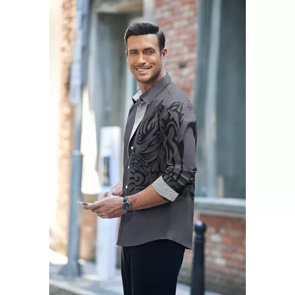 COOFANDY Men's Print Button Down Dress Shirt Fashion Long Sleeve Casual Shirts