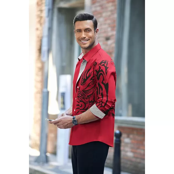 COOFANDY Men's Print Button Down Dress Shirt Fashion Long Sleeve Casual Shirts