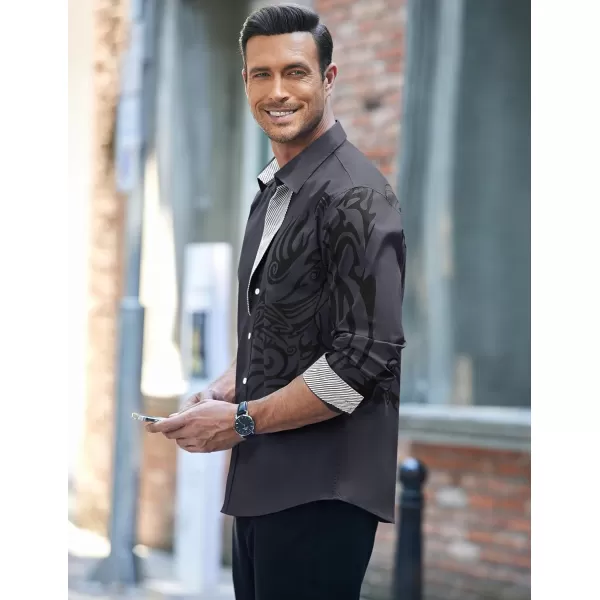 COOFANDY Men's Print Button Down Dress Shirt Fashion Long Sleeve Casual Shirts