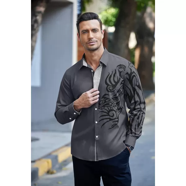 COOFANDY Men's Print Button Down Dress Shirt Fashion Long Sleeve Casual Shirts