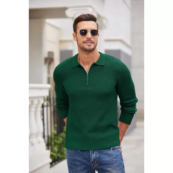 COOFANDY Men's Quarter Zip Polo Sweater Knit Pullover Long Sleeve Casual Dress Slim Fit Shirt