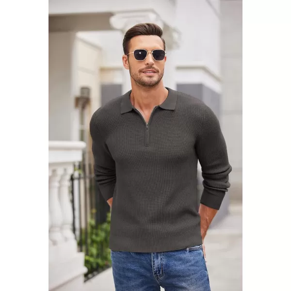 COOFANDY Men's Quarter Zip Polo Sweater Knit Pullover Long Sleeve Casual Dress Slim Fit Shirt