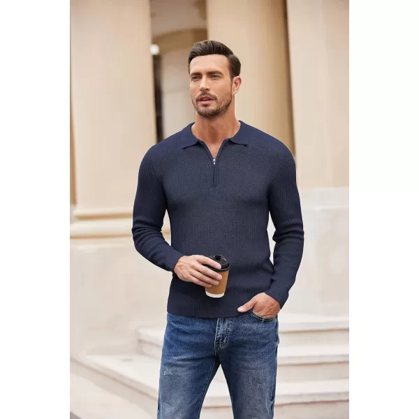 COOFANDY Men's Quarter Zip Polo Sweater Knit Pullover Long Sleeve Casual Dress Slim Fit Shirt