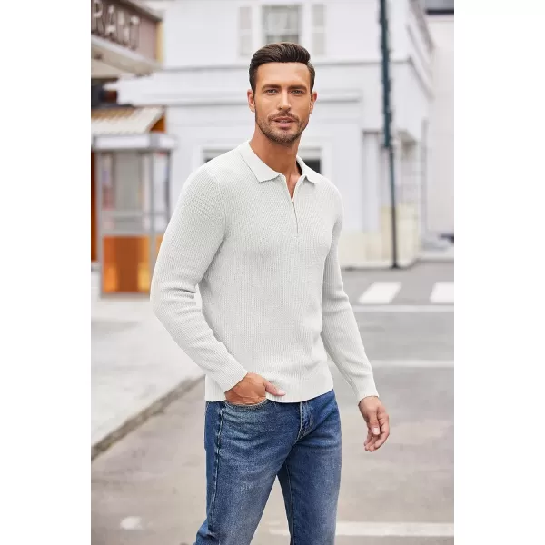 COOFANDY Men's Quarter Zip Polo Sweater Knit Pullover Long Sleeve Casual Dress Slim Fit Shirt