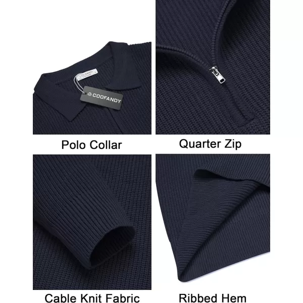 COOFANDY Men's Quarter Zip Polo Sweater Knit Pullover Long Sleeve Casual Dress Slim Fit Shirt