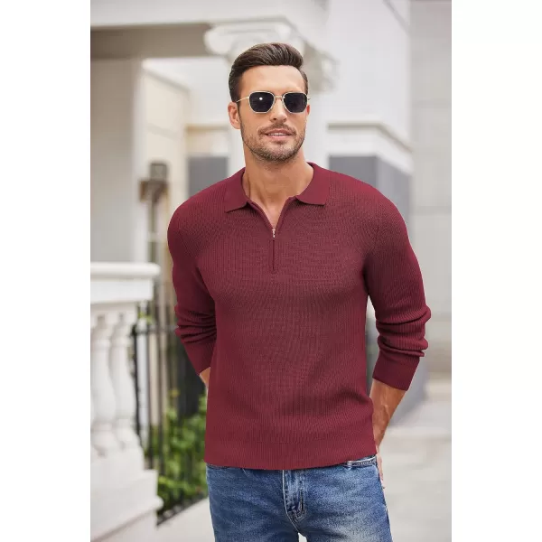 COOFANDY Men's Quarter Zip Polo Sweater Knit Pullover Long Sleeve Casual Dress Slim Fit Shirt