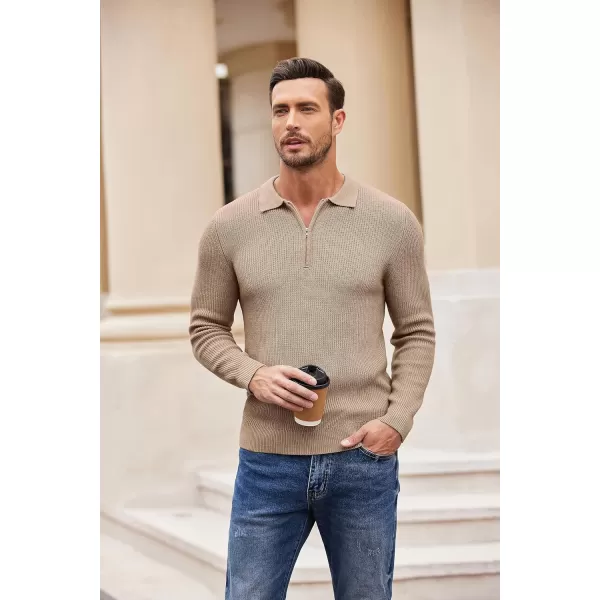 COOFANDY Men's Quarter Zip Polo Sweater Knit Pullover Long Sleeve Casual Dress Slim Fit Shirt