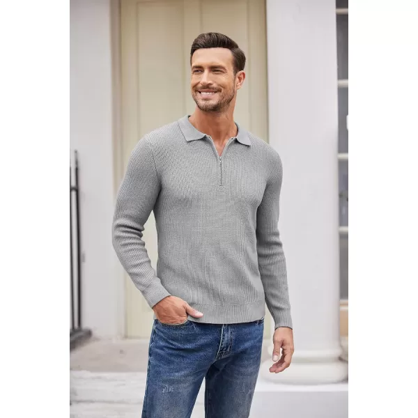 COOFANDY Men's Quarter Zip Polo Sweater Knit Pullover Long Sleeve Casual Dress Slim Fit Shirt
