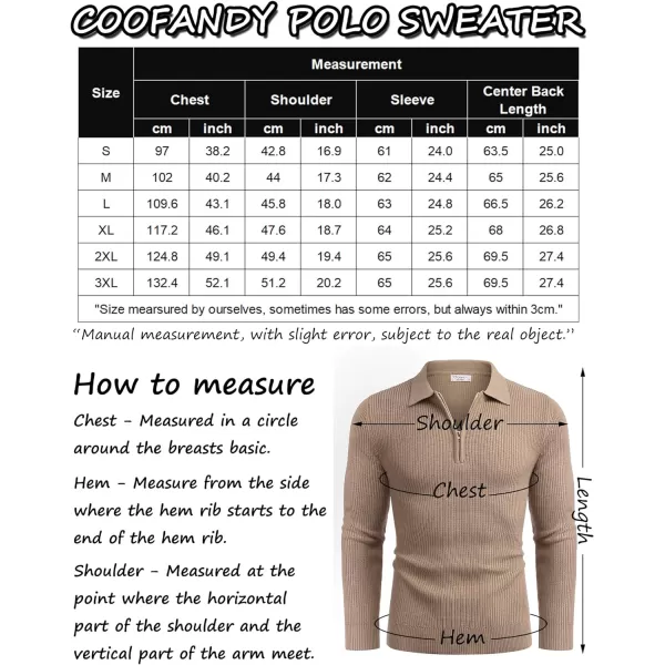 COOFANDY Men's Quarter Zip Polo Sweater Knit Pullover Long Sleeve Casual Dress Slim Fit Shirt
