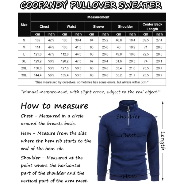 COOFANDY Men's Quarter Zip Pullover Sweatshirt Knitted Casual Slim Fit Thermal Sweater