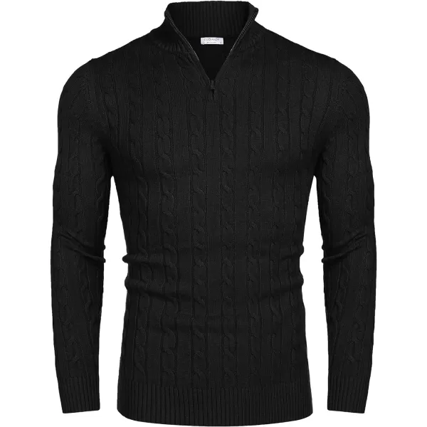 COOFANDY Men's Quarter Zip Sweater Slim Fit Casual Knitted Turtleneck Pullover Mock Neck Polo Sweater)