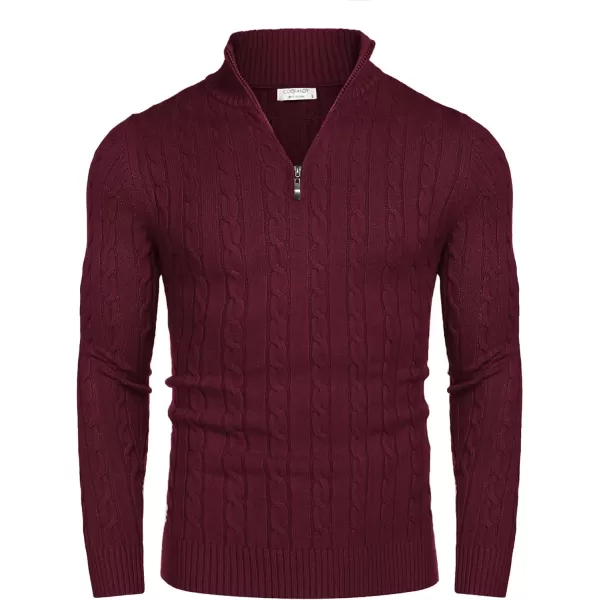 COOFANDY Men's Quarter Zip Sweater Slim Fit Casual Knitted Turtleneck Pullover Mock Neck Polo Sweater)