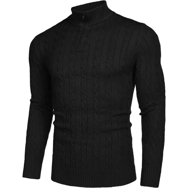 COOFANDY Men's Quarter Zip Sweater Slim Fit Casual Knitted Turtleneck Pullover Mock Neck Polo Sweater)