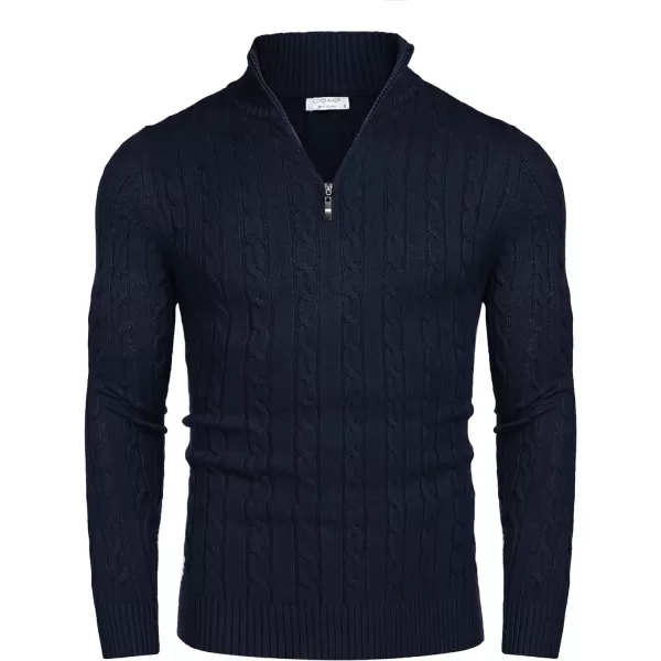 COOFANDY Men's Quarter Zip Sweater Slim Fit Casual Knitted Turtleneck Pullover Mock Neck Polo Sweater)