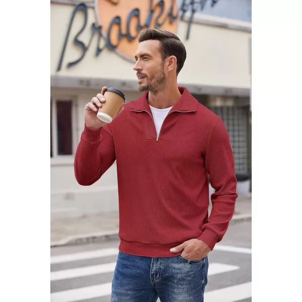 COOFANDY Men's Quarter Zip Up Pullover Slim Fit Mock Neck Long Sleeve Sweaters Casual Corduroy Polo Sweatshirt