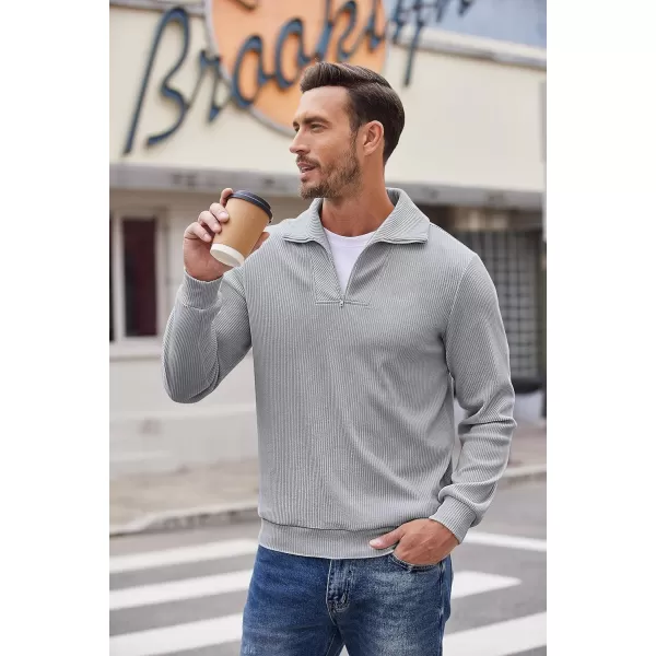 COOFANDY Men's Quarter Zip Up Pullover Slim Fit Mock Neck Long Sleeve Sweaters Casual Corduroy Polo Sweatshirt